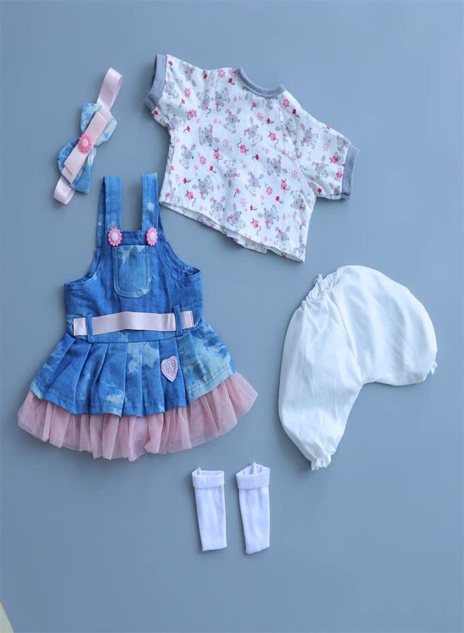 MAIHAO Reborn Baby Doll Clothes for 17-22 Inch Newborn Girl, Outfit Accessories With Denim Skirt 5pcs Set - Image 2